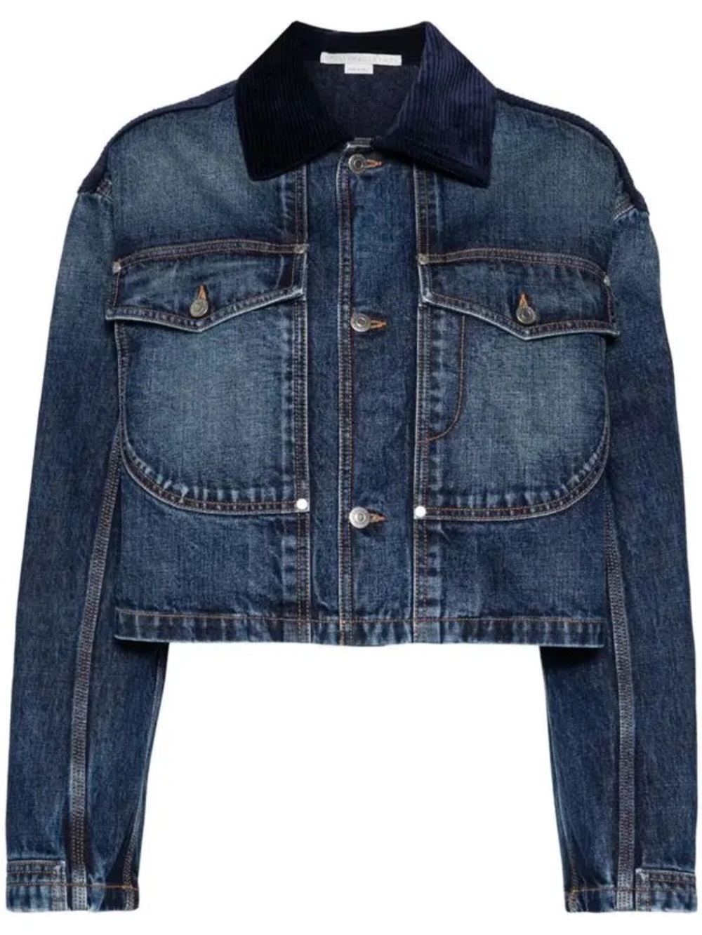 WARP + WEFT Mercer The Original Dark Blue Denim Jacket Corduroy Ribbed Collar SM